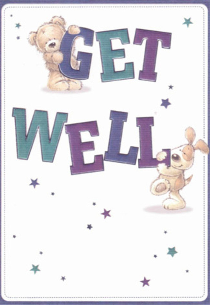 This get well card is a heartfelt blend of comfort and cheer, its gentle artistry mirroring the familiar warmth of Raynes Park's vibrant community spirit. At the centre, a plush teddy bear and a playful puppy are depicted engaging in a whimsical exchange of well wishes, their rounded features rendered in soft, reassuring strokes. The typography, bold and confident in shades of indigo and teal, anchors the message just as a favourite local florist grounds an arrangement with lush greenery or vibrant blooms. Starbursts in varying hues of azure and lavender dot the scene, like good wishes floating through the air above Raynes Park station's bustling platforms. The creamy white background creates a feeling of serene freshness, recalling the clarity of first light in a newly opened flower shop. Texture radiates from the illustration-the bear's fluff and the dog's velvety ears inviting a tactile sense of comfort, a virtual hug for those in need. Envision sending this charming card along with a hand-selected bouquet, both delivered with care through the local streets, the gesture reinforcing bonds of friendship and support. The emotional atmosphere is light, healing, and filled with quiet optimism-every detail considered, every element contributing to a message of genuine hope custom-crafted for Raynes Park residents.