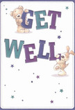 Bright with optimism and gentle cheer, this illustrated get well card captures the heartfelt care familiar to anyone in Raynes Park. Two adorable characters-a cuddly bear and an exuberant puppy-appear to spring from the card, balancing the colorful, oversized letters spelling 'Get Well' with playful ease. Indigo and teal hues in the text pop against a creamy backdrop, infusing the layout with a gentle vibrancy reminiscent of flower stalls bustling at Raynes Park's local markets. Scattered stars, glowing in lush shades of blue and violet, drift across the composition, their sparkle conjuring a magical, hopeful mood that lingers much like the fragrance of a fresh bouquet. Every detail-from the soft texture of the bear's fur to the irresistible flop of the puppy's ears-draws the recipient in for a comforting, imagined embrace. This card carries a message layered with warmth and sincerity, perfectly suited for pairing with a bouquet arranged by a trusted Raynes Park florist and delivered straight to a friend in recovery. The scene radiates not just encouragement but the reassurance that thoughtful, caring gestures are always close at hand in this part of London.